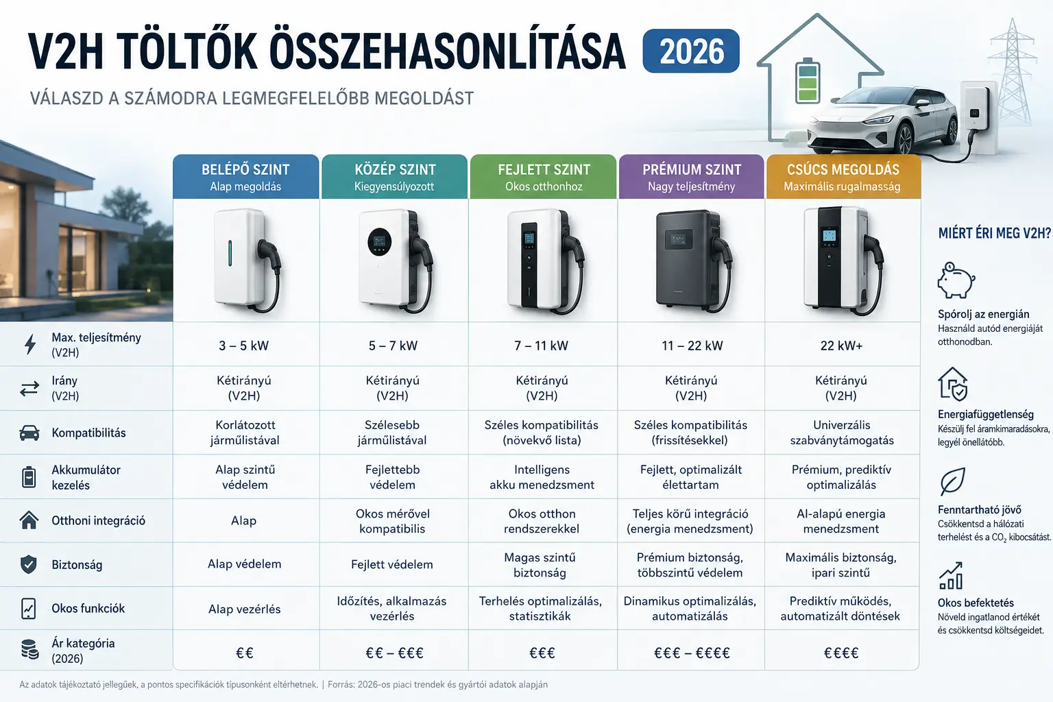 V2H töltők összehasonlítása 2026.